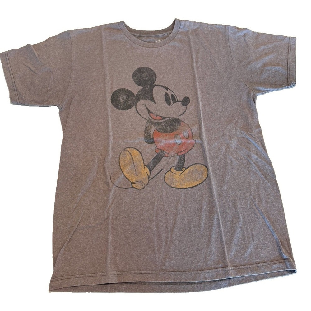 Disney Store Mickey Mouse T-Shirt Adult L Gray Distressed Classic Graphic